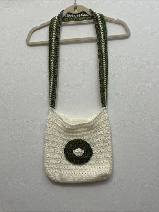Handmade Handbags - Handcrafted White and Olive Crochet Shoulder Bag